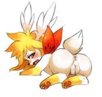  alternate_color anus blush looking_back_at_viewer nintendo open_mouth original_character paws plain_background pok&eacute;mon presenting pussy shaymin sweat video_games yellowfur 