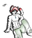  anthro cat cat_grey feline general: gray_furr green_eyes hair male mammal red_hair red_tip_ears red_tip_tail solo zedneko ziul_husky 