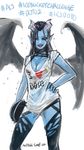  agito666 akasha_the_queen_of_pain als_ice_bucket_challenge black_hair black_legwear blue_skin breasts bucket cleavage clothes_writing contrapposto defense_of_the_ancients demon_girl demon_horns demon_wings dota_2 grin hand_on_hip heart highres horns lips lipstick long_hair looking_at_viewer makeup medium_breasts one_eye_closed pointy_ears print_shirt red_eyes red_lipstick shirt short_sleeves smile solo spread_wings standing succubus thighhighs watermark web_address wet wet_clothes wet_shirt white_background white_shirt wings 