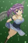  black_angel_(elona) black_wings blue_eyes boots dress elona firaness hair_ribbon highres pixiv purple_hair ribbon twintails wings 