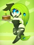  cake clothing female food hair legwear long_hair looking_at_viewer meloetta nintendo open_mouth plantpenetrator pok&eacute;mon rubber solo standing stockings tight_clothing video_games 
