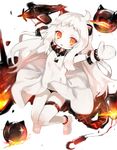 aircraft airplane bad_id bad_pixiv_id dress highres horns kantai_collection long_hair looking_at_viewer melompan mittens northern_ocean_hime orange_eyes pale_skin parted_lips shinkaisei-kan solo white_dress white_hair 