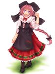  :d apron astolfo_(fate) bow braid capelet cross-laced_footwear dress fang fate/apocrypha fate_(series) hair_bow highres hozenkakari long_hair male_focus md5_mismatch open_mouth otoko_no_ko pink_hair purple_eyes ribbon single_braid smile very_long_hair 