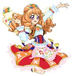  :d aikatsu! aikatsu!_(series) armlet arms_up blouse blush brown_hair corset cross-laced_clothes dress eyelashes full_body hair_ornament happy himesato_maria long_hair long_sleeves looking_at_viewer open_mouth outstretched_arms puffy_long_sleeves puffy_sleeves purple_eyes red_skirt simple_background sinko_(sinsin) skirt smile solo tareme white_background 