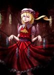  ascot blonde_hair crystal flandre_scarlet frilled_skirt frills hat hat_ribbon mmm_(mikito) mob_cap pink_eyes puffy_short_sleeves puffy_sleeves ribbon short_hair short_sleeves side_ponytail skirt touhou vest wings 