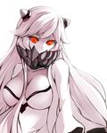  absurdres breasts cleavage collarbone covering_mouth dress highres horns kantai_collection large_breasts long_hair looking_at_viewer midway_hime pale_skin red_eyes shinkaisei-kan sion_(nakajima_shion) solo upper_body very_long_hair white_background white_dress white_hair 