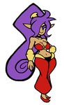  blue_eyes cleavage clothed clothing female genie hair looking_at_viewer ponytail purple_hair shantae shantae_(series) solo thick_thighs unknown_artist wide_hips 