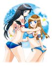  2girls armband artist_request ass bare_shoulders bikini black_hair blue_eyes breasts brown_hair butt_crack castlevania castlevania:_harmony_of_despair castlevania:_order_of_ecclesia castlevania:_portrait_of_ruin charlotte_aulin cleavage dragonrose expressionless feathers frills height_difference long_hair looking_at_viewer looking_back medium_breasts multiple_girls open_mouth shanoa sideboob smile swimsuit tattoo 
