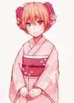  alternate_costume alternate_hairstyle blush braid gekkan_shoujo_nozaki-kun hachikuji japanese_clothes kimono orange_hair purple_eyes sakura_chiyo simple_background solo 