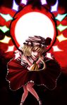  ascot blonde_hair fangs flandre_scarlet frilled_skirt frills full_moon hat hat_ribbon mmm_(mikito) mob_cap moon puffy_short_sleeves puffy_sleeves red_eyes ribbon short_hair short_sleeves side_ponytail skirt touhou vest wings 
