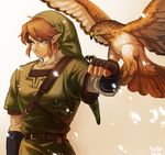  2014 bad_id bad_pixiv_id belt bird blonde_hair blue_eyes eagle earrings gloves hat jewelry kiru_(sorr5042) link male_focus pointy_ears smile solo the_legend_of_zelda the_legend_of_zelda:_twilight_princess 