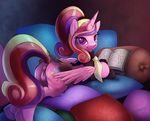  2014 anus book butt caboni32 clothing cutie_mark equine female feral friendship_is_magic fur hair hooves horn inside looking_at_viewer mammal multi-colored_hair my_little_pony pink_fur princess_cadance_(mlp) pussy smile solo winged_unicorn wings 