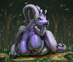  anthro anthrofied big_breasts breasts chubby drxsmokey eyelashes female forest goo goodra green_eyes huge_breasts nintendo open_mouth outside pok&eacute;mon slime solo tongue tongue_out tree video_games 