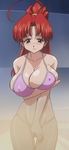  bikini blush breasts bursting_breasts cleavage curvy deep_skin eiken embarrassed huge_breasts micro_bikini red_hair shinonome_chiharu 