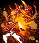  2boys ankh commentary_request dark-skinned_male dark_skin fire jojo_no_kimyou_na_bouken magician's_red mohammed_avdol multiple_boys stand_(jojo) stardust_crusaders uc-lab 