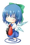  :&lt; blue_hair bow chibi cirno closed_mouth hair_bow hair_ribbon ice ice_wings kaede_(003591163) looking_at_viewer ribbon short_hair simple_background solo touhou v-shaped_eyebrows white_background wings 