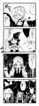  4koma ascot bad_id bad_pixiv_id ban_paku_(arazio) bandages bow braid comic detached_sleeves forest greyscale hair_bow hair_tubes hakurei_reimu hands_on_hips hat headwear_removed highres izayoi_sakuya kirisame_marisa long_hair maid maid_headdress monochrome multiple_girls nature ribbon short_hair smile tears touhou translation_request twin_braids witch_hat 