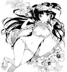  bad_id bad_pixiv_id bra bra_pull breasts dress dress_lift flower greyscale high_heels koshika_rina large_breasts long_hair lowleg lowleg_panties monochrome mouth_hold navel nipple_slip nipples original panties solo twintails underwear 