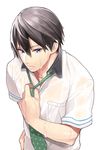  black_hair blue_eyes free! male_focus megumi-square nanase_haruka_(free!) necktie school_uniform solo wet wet_clothes 