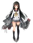  asymmetrical_legwear black_hair black_legwear full_body gloves isokaze_(kantai_collection) kantai_collection kneehighs long_hair machinery mizushina_minato pigeon-toed red_eyes school_uniform serafuku sidelocks single_kneehigh single_thighhigh skirt smile solo standing thighhighs very_long_hair white_background white_gloves 