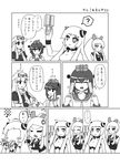  :3 ? airfield_hime armored_aircraft_carrier_hime blush_stickers comic dress food giving greyscale hair_flaps hair_ribbon headgear horns kantai_collection long_hair monochrome multiple_girls ponytail popsicle remodel_(kantai_collection) ribbon sailor_dress scarf shinkaisei-kan spoken_question_mark translation_request urushi yukikaze_(kantai_collection) yuudachi_(kantai_collection) 