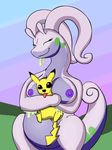  big_breasts breasts cuddling cute dragon female goo goodra hug invalid_tag maltaur nintendo pikachu pok&eacute;mon video_games 