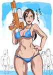  bikini breasts brown_hair butcha-u chris_redfield eroquis hand_on_hip jill_valentine large_breasts monster ocean parker_luciani ponytail resident_evil resident_evil_revelations swimsuit translation_request 