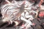  aircraft airfield_hime airplane bad_id bad_pixiv_id bae.c bare_legs bare_shoulders boots cloud cloudy_sky dark_sky girder highres horns kantai_collection long_hair looking_at_viewer mountain navel pale_skin red_eyes shinkaisei-kan sitting sky smile solo very_long_hair white_hair 