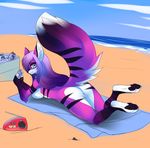  2014 anthro beach blanket canine female fox fur mammal nude pink_fur pussy radio sea seaside selene_(boha) sif solo water wwaxyy 