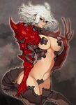  armor breasts covered_nipples gurimjang highres large_breasts maebari navel original pasties red_eyes revealing_clothes short_hair solo white_hair 
