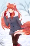  1girl animal_ears blush highres holo melloncollie-chan smile spice_and_wolf winter wolf 