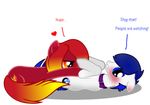  &lt;3 2014 blue_hair blush bmw_(character) collar female hair invalid_tag male mammal my_little_pony paragon_ire red_hair 
