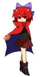  akiyoku animated animated_gif arm_up boots bow cape lowres miniskirt pixel_art pleated_skirt red_eyes red_hair sekibanki short_hair skirt solo touhou 