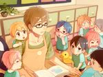  apron black_hair blonde_hair blue_eyes blush_stickers book brown_hair closed_eyes free! glasses green_eyes hazuki_nagisa kindergarten kindergarten_teacher kindergarten_uniform male_focus matsuoka_rin mikoshiba_momotarou multiple_boys nanase_haruka_(free!) nitori_aiichirou open_mouth orange_hair pink_hair purple_eyes red_eyes red_hair ryuugazaki_rei shigino_kisumi smile tachibana_makoto teacher time_paradox yamazaki_sousuke younger 