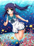  bad_id bad_pixiv_id blue_eyes blue_hair coral dress fish highres hiradaira_chisaki long_hair nagi_no_asukara sailor_dress school_uniform serafuku shisui_(kachoufuugetsu) side_ponytail underwater 