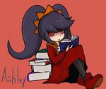  ashley ashley_(warioware) black_hair book character_name female long_hair nintendo open_mouth red_eyes sitting solo super_mario_bros. twintails warioware 