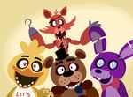  animated avian bear bird bonnie_(fnaf) bow canine chica_(fnaf) chicken duck eye_patch eyewear female five_nights_at_freddy&#039;s fox foxy_(fnaf) freddy_(fnaf) glowing glowing_eyes hat hook kplatoony_(artist) lagomorph looking_at_viewer mammal rabbit teeth 