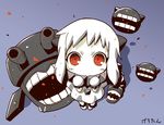  chibi from_above gerotan horns kantai_collection long_hair looking_at_viewer mittens monster northern_ocean_hime open_mouth pale_skin red_eyes shinkaisei-kan solo turret white_hair 