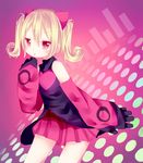  amashiro_natsuki bad_id bad_pixiv_id black_gloves blonde_hair chameleon_love_(vocaloid) detached_sleeves gloves hatsune_miku leaning_forward looking_at_viewer parted_lips pleated_skirt red_eyes skirt solo twintails vocaloid 