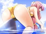 ass bikini from_behind glasses inflatable_toy long_hair looking_back original pink_hair purple_eyes solo swimsuit tonpuu twintails whale 