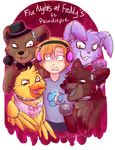  avian bear bird bonnie_(fnaf) bow canine cascadingserenity_(artist) chica_(fnaf) duck female five_nights_at_freddy&#039;s fox foxy_(fnaf) freddy_(fnaf) hair hat headphones hook human lagomorph male mammal microphone orange_hair rabbit 