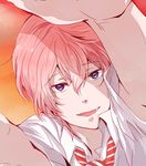  free! male_focus necktie open_mouth pink_hair purple_eyes school_uniform shigino_kisumi smile solo 