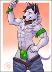  abs anthro bulge canine clothing collar dog feralise male mammal nipples pants pants_down peable selfie solo underwear 