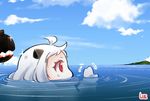  horns kantai_collection lee_(colt) long_hair northern_ocean_hime pale_skin partially_submerged red_eyes shinkaisei-kan solo white_hair 