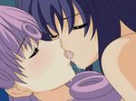  2girls animated animated_gif blue_hair blush daiakuji eyes_closed futa_with_female futanari kiss long_hair multiple_girls purple_hair saliva tongue 