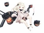  a_arrow_z bare_legs barefoot black_panties dress error highres horns kantai_collection long_hair mittens northern_ocean_hime open_mouth panties red_eyes shinkaisei-kan underwear white_dress white_hair white_skin 