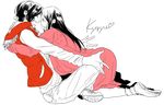  1girl amy_yuzuki bad_id bad_pixiv_id couple hetero hug kiryuu_daigo long_hair minami_(shake2shake2) monochrome short_hair spot_color super_sentai zyuden_sentai_kyoryuger 