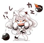  ahoge bluetenbin clenched_hands crying dress go_back! horns kantai_collection long_hair looking_at_viewer mittens northern_ocean_hime shinkaisei-kan simple_background translated white_background white_dress white_hair white_skin 