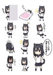  &gt;_&lt; 1girl animal_ears black_eyes black_hair blanket cat_ears cat_tail chibi closed_eyes crossed_arms crying futon grin jumping kohinata_sora looking_at_viewer multiple_views nose_bubble o_o one_eye_closed open_mouth original pillow sitting sleeping smile smirk sweatdrop tail thumbs_up triangle_mouth wariza zzz 