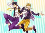  bad_id bad_pixiv_id bespectacled black_hair blonde_hair braid giorno_giovanna glasses igawa jojo_no_kimyou_na_bouken multiple_boys necktie pompadour vest 